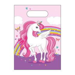 Τσάντες Δώρων Πλαστικές Unicorn Rainbow 6 Τμχ