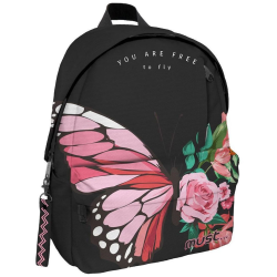 Must Butterfly με 1 Κεντρική Θήκη Σχολική Τσάντα Πλάτης Δημοτικού σε Μαύρο χρώμα Μ32 x Π17 x Υ42εκ