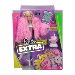 Barbie Extra Doll In Pink Fluffy Coat With Unicorn Pig Toy GRN28